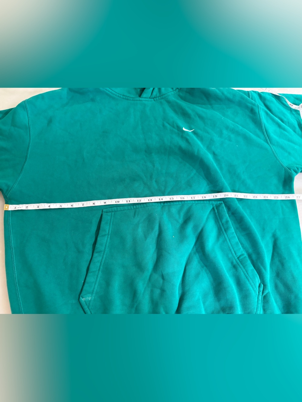 Nike Men's Teal Pullover Hoodie with White Drawstrings - Picture 2 of 7